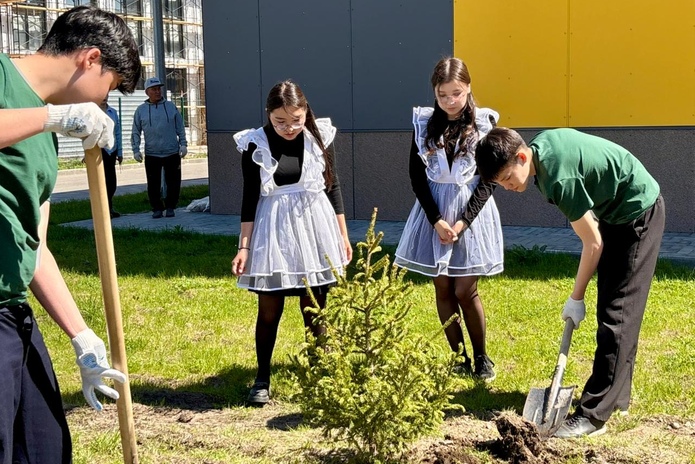 В Усть-Каменогорск выпускники школ сажают деревья