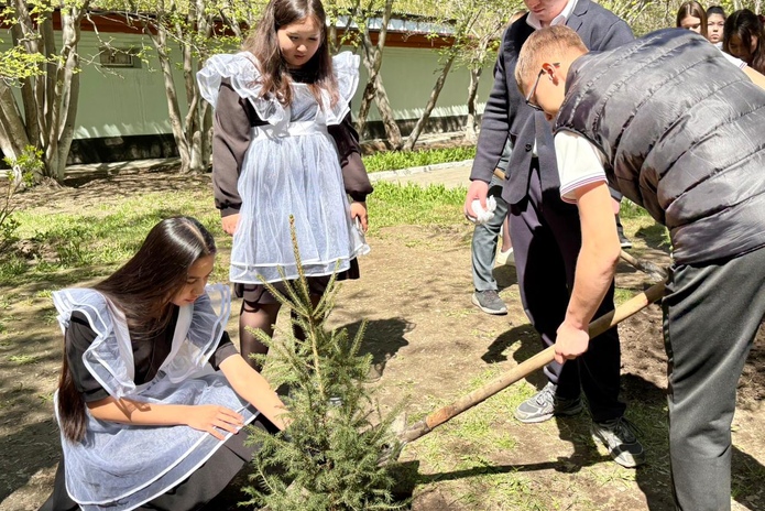 В Усть-Каменогорск выпускники школ сажают деревья