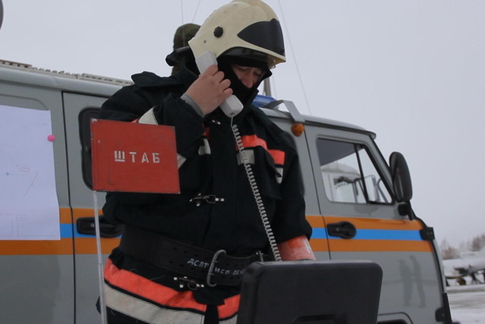 Условный пожар на борту самолета тушили  в Усть-Каменогорске