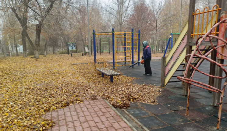 В Усть-Каменогорске убирают опавшие листья