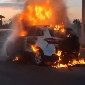 В Усть-Каменогорске на дороге загорелся автомобиль